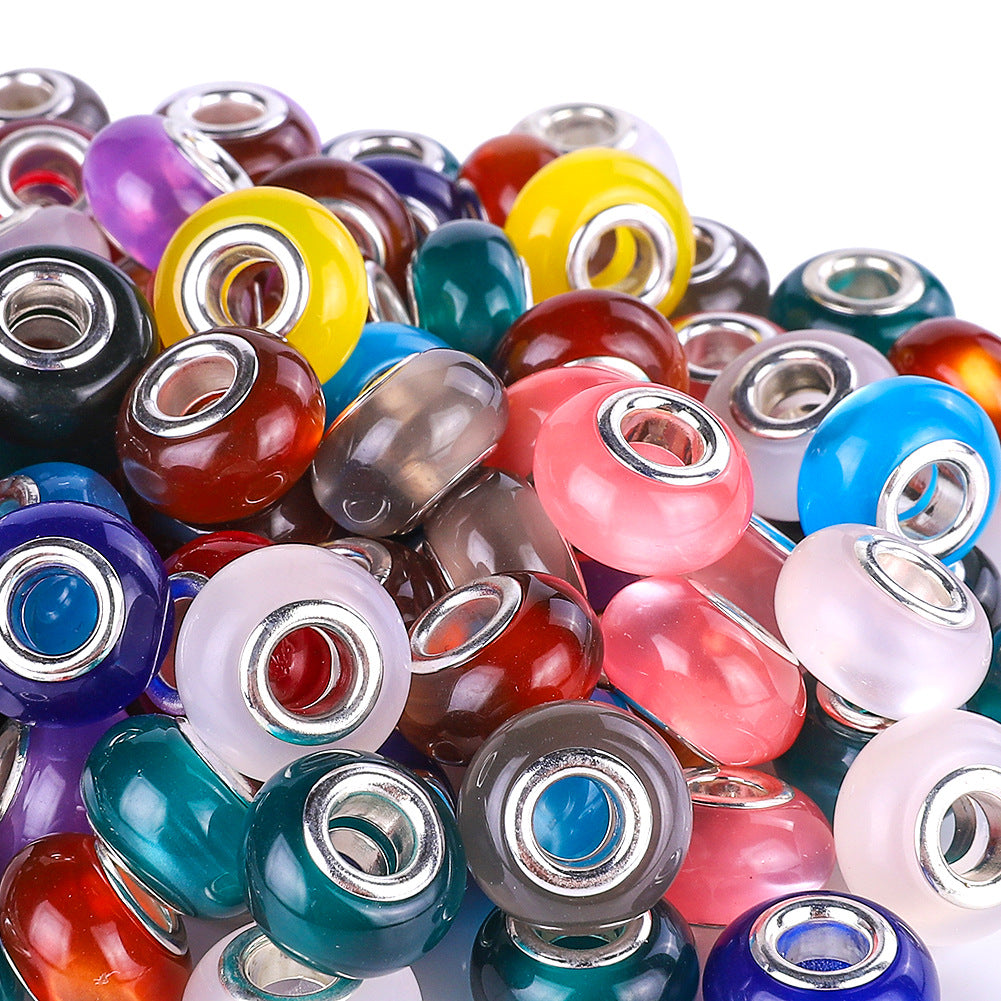 Imitation Opal Resin Spacer Beads 14mm Silver Lined Hole 100pcs