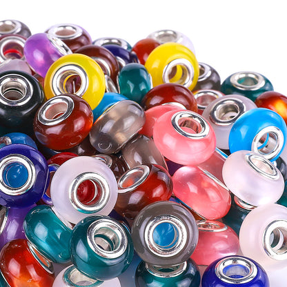 Imitation Opal Resin Spacer Beads 14mm Silver Lined Hole 100pcs
