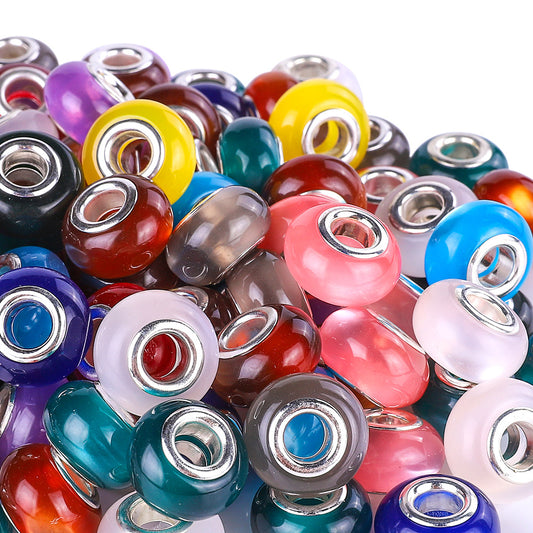 Imitation Opal Resin Spacer Beads 14mm Silver Lined Hole 100pcs