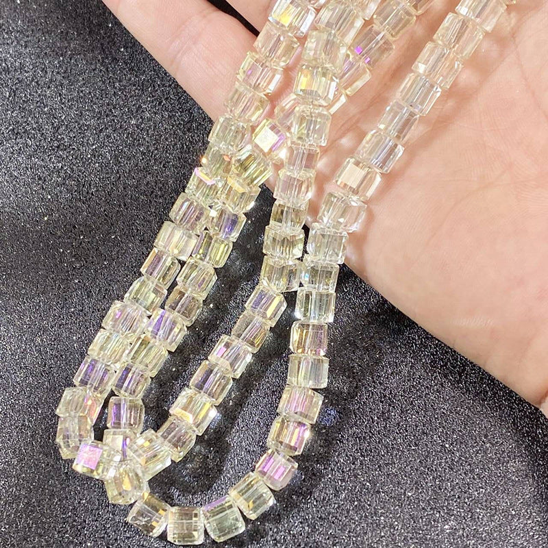 Square Transparent Glass Beads 8mm Clear Iridescent Shine 50pcs 2