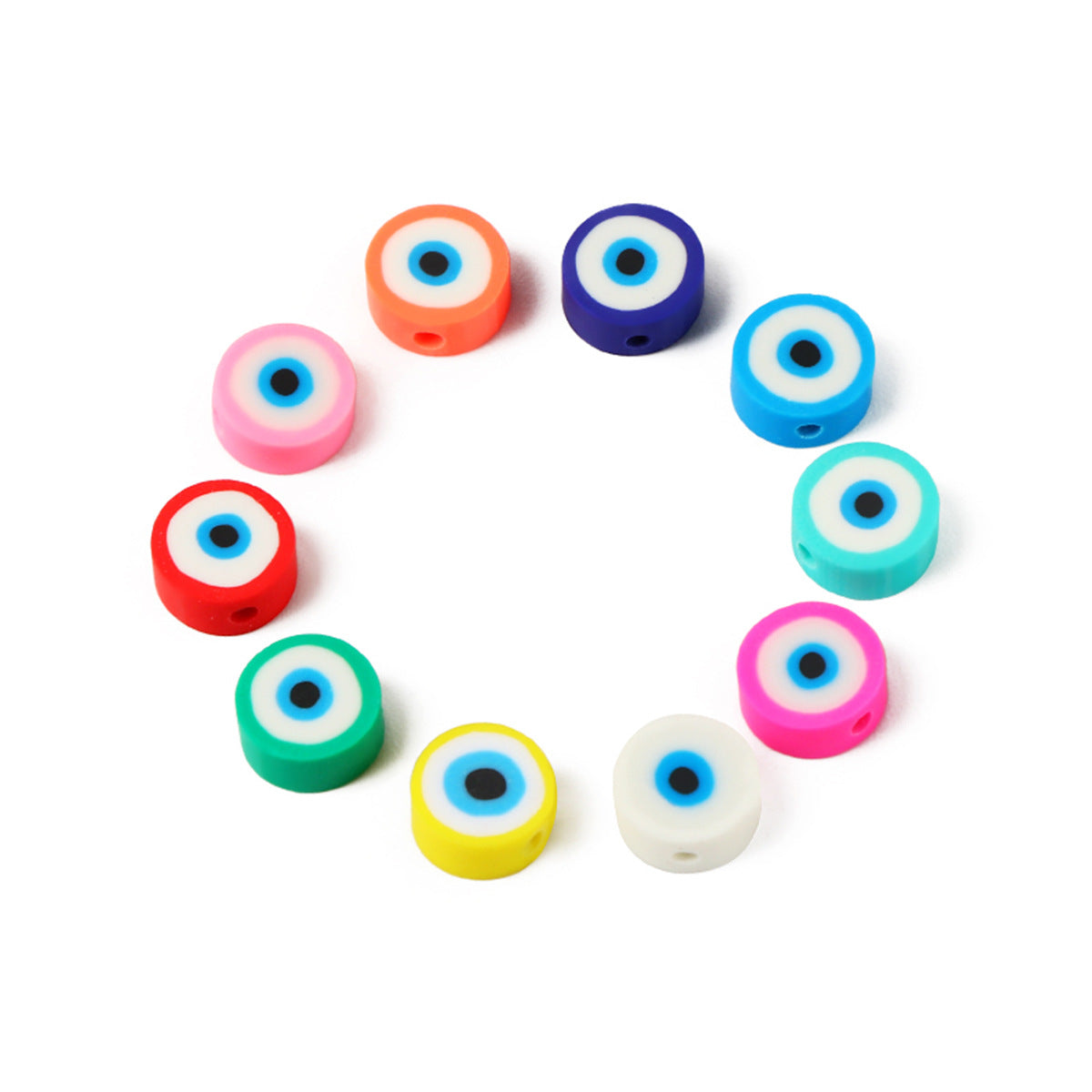 Flat Clay Beads 10mm Evil Eye Polymer Bright Mixed Colors 100pcs 5