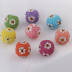 Rhinestone Round Clay Beads 16mm Tiny Daisy Pattern Multicolor 6pcs