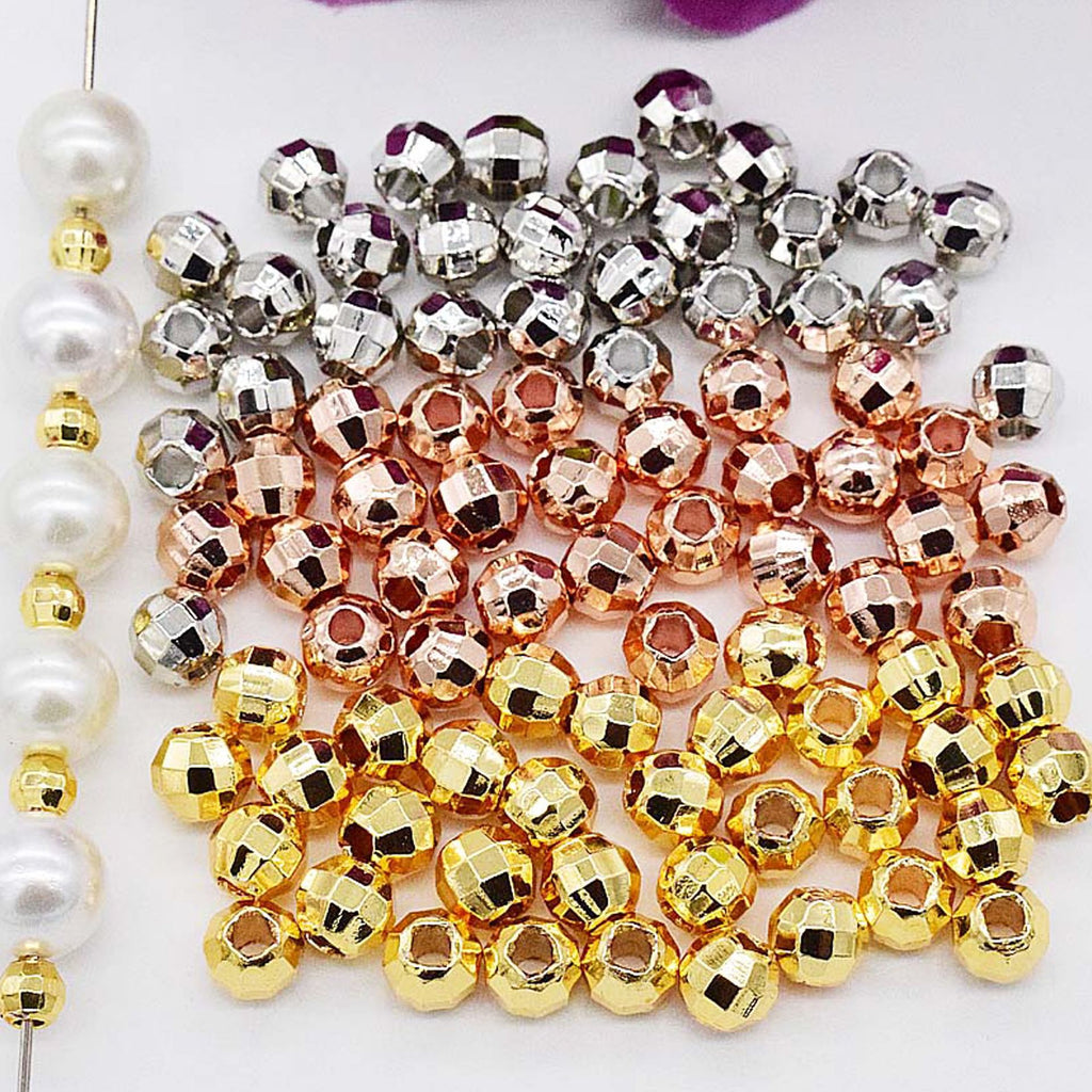 Brass Faceted Round Metal Beads 3-6mm Jewel Tone Sparkle 100pcs