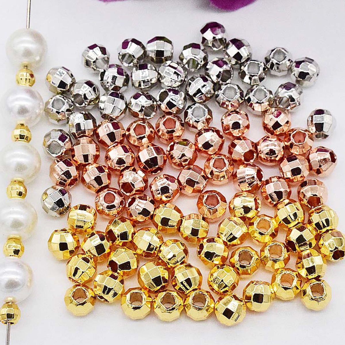 Brass Faceted Round Metal Beads 3-6mm Jewel Tone Sparkle 100pcs