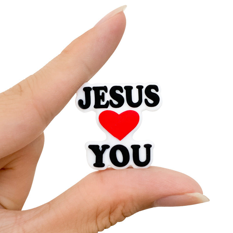 Silicone Focal Beads Love Jesus Heart Message 20pcs 2