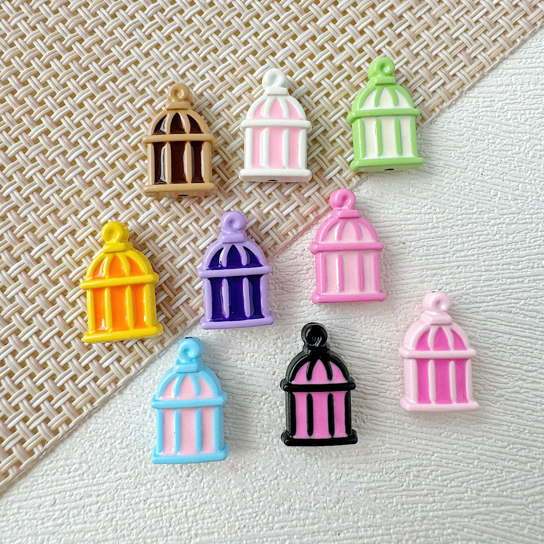 Christmas Tree and Birdcage Metal Beads 13-16mm Baking Painted 10pcs 24