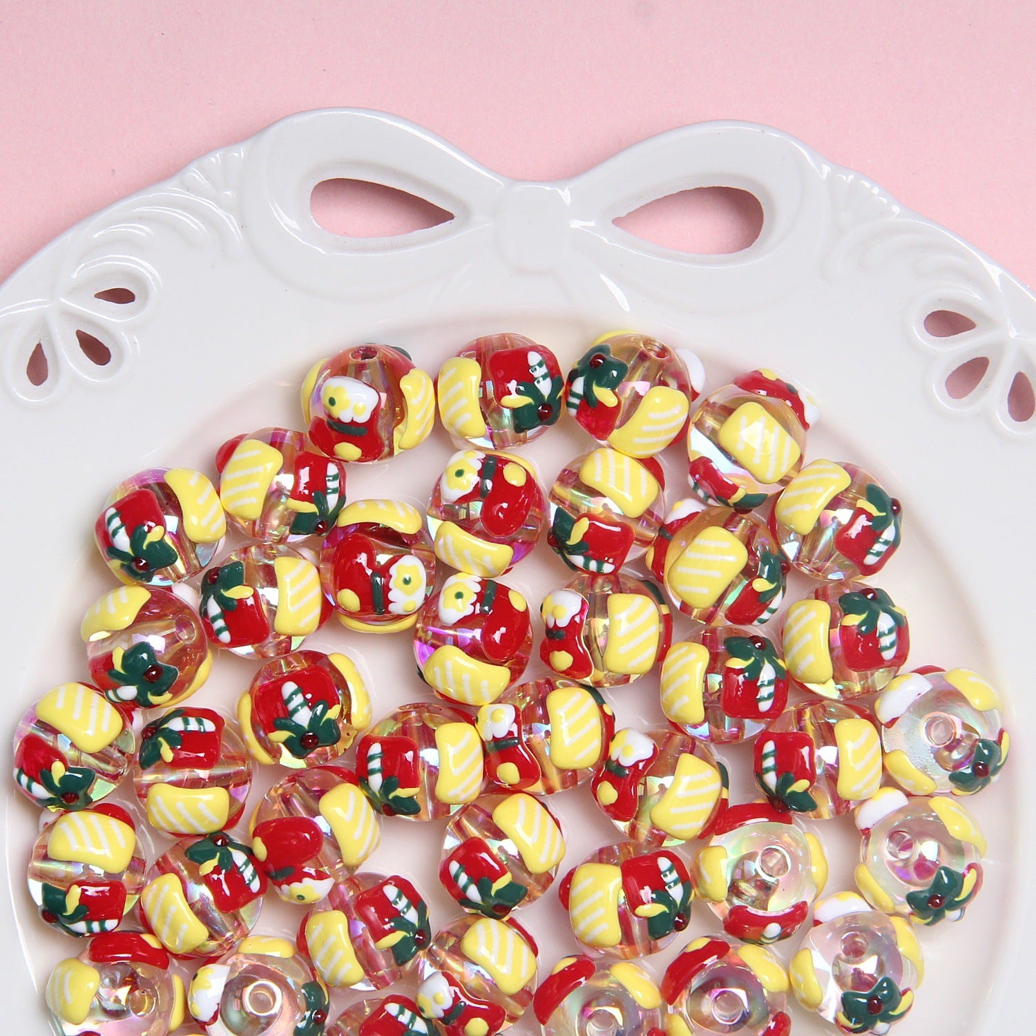 Hand Painted Christmas Tree Snowflake Acrylic Beads 18mm Festive 10pcs