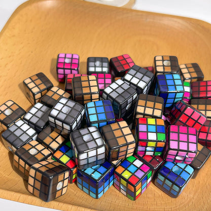 Rubik's Cube Printed Acrylic Square Beads 14mm Colorful Glossy 100pcs 3