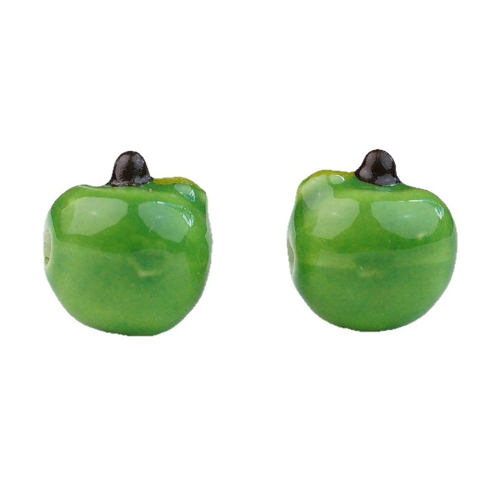 Hand Painted Apple Ceramic Beads 12mm Glossy Finish 10pcs 5
