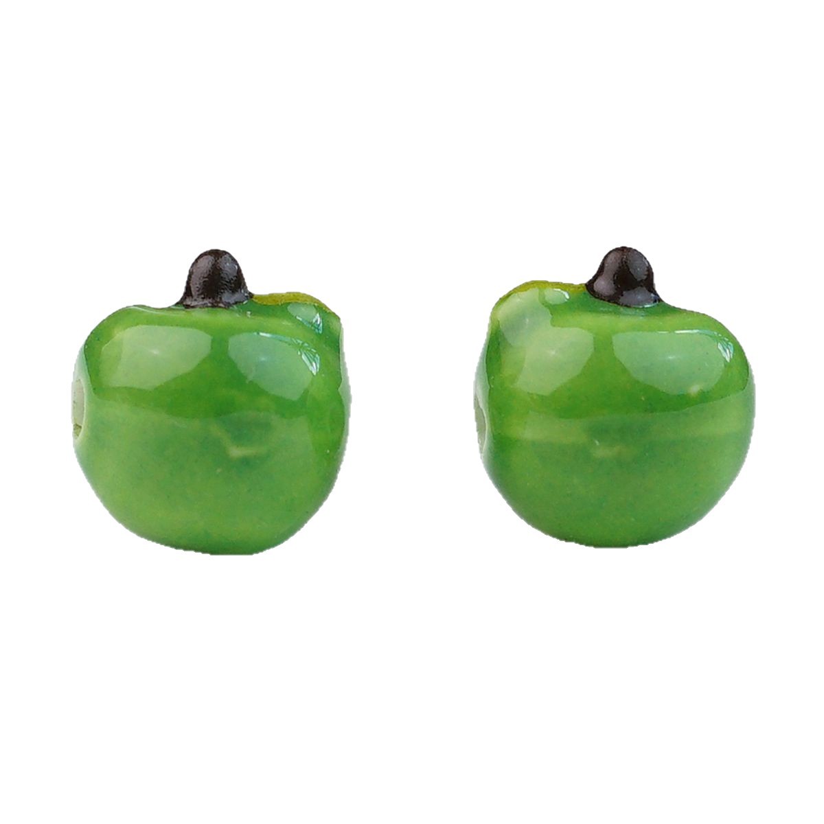 Hand Painted Apple Ceramic Beads 12mm Glossy Finish 10pcs 5