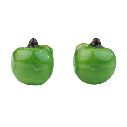 Hand Painted Apple Ceramic Beads 12mm Glossy Finish 10pcs 5