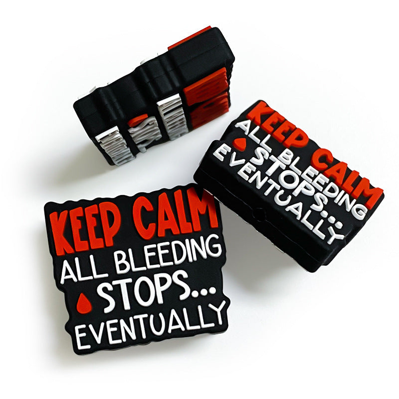 Silicone Focal Beads Keep Calm Black Red Bold Text Blood Drop 20pcs 3
