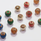 Lampwork Glass Beads Round 10 12 14mm Gold Foil Jewel Toned 5pcs