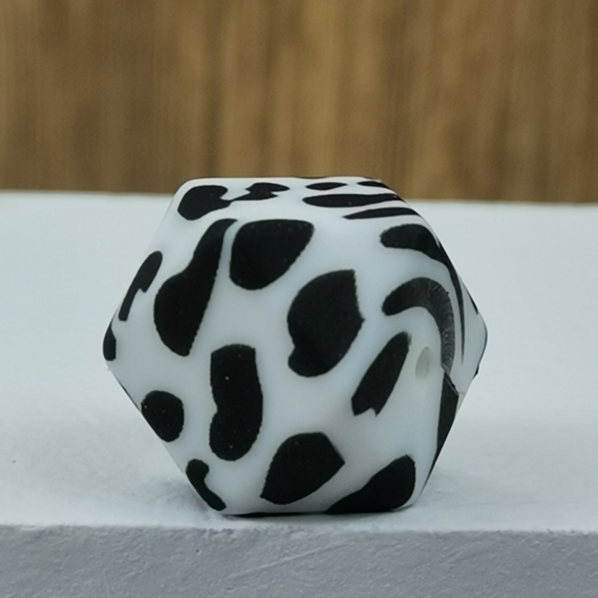 14mm Hexagon Silicone Beads Printed Camouflage Leopard Design 50pcs
