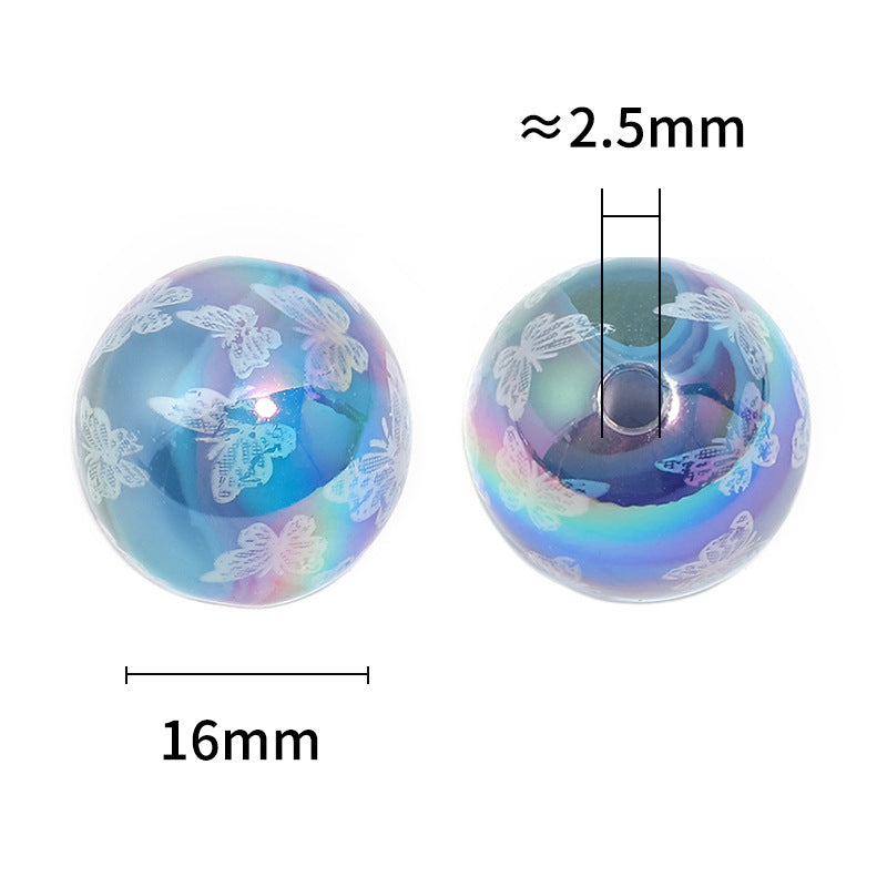 UV Plating Butterfly Acrylic Beads 16mm Lace Printed 50pcs 4