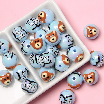 Hand Painted Bear Acrylic Beads 16mm Glossy Single Piece