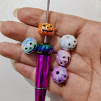 Plating Pumpkin Acrylic Beads 13x16mm Glossy Halloween Face 100pcs