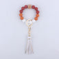 Silicone Beaded Wristlet Keychain with Wooden Beads and Leather Tassel 8cm 12