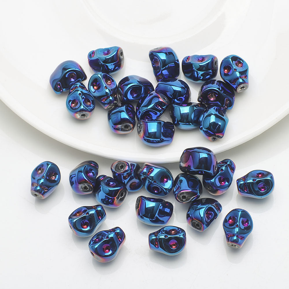 Electroplated Skull Glass Beads 8X10mm Vintage Iridescent Chrome 30pcs 11