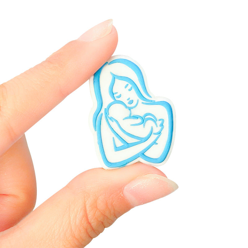 Silicone Focal Beads Mom Baby Loving Silhouette Pink Blue 20pcs 3