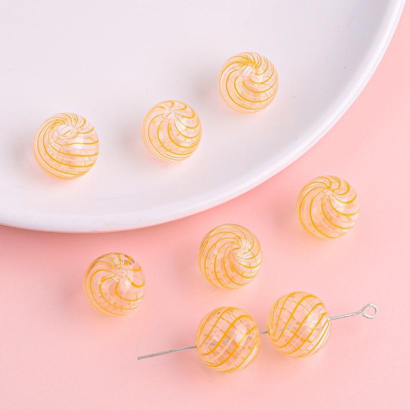 Hand Painted Hollow Polka Dotted Blown Glass Beads 14mm 4pcs 21