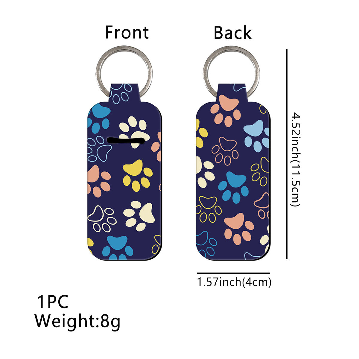 Paw Print Chapstick Holder Neoprene Functional Keychain 3pcs 10