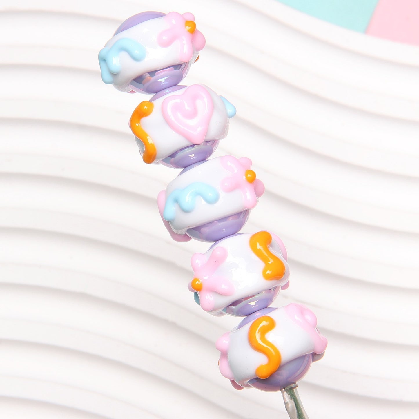 Hand Painted Floral Acrylic Beads 16mm Arrow Design 1pc 4