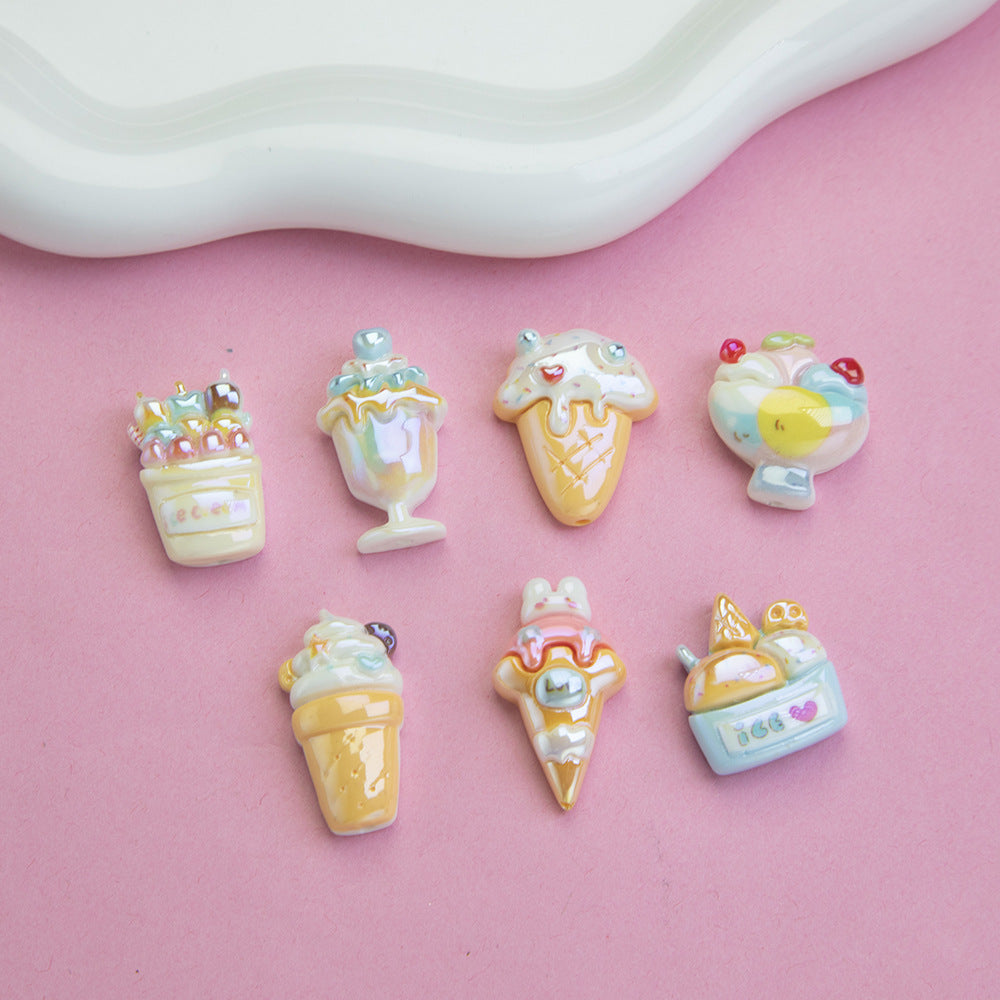 Ice Cream Dessert Resin Beads Glossy Iridescent Pastel 20pcs 3