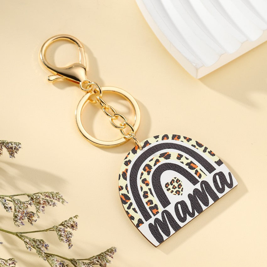 Wood Leopard Animal Print Rainbow Keychain for Moms 3