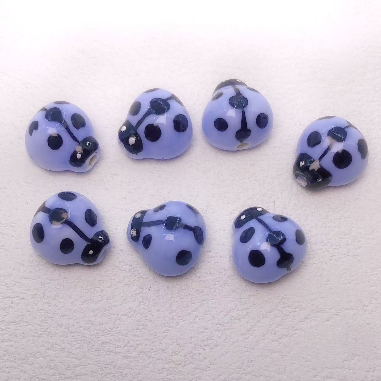 Colorful Ladybug Ceramic Beads 14mm Hand Painted Glazed 10pcs 11