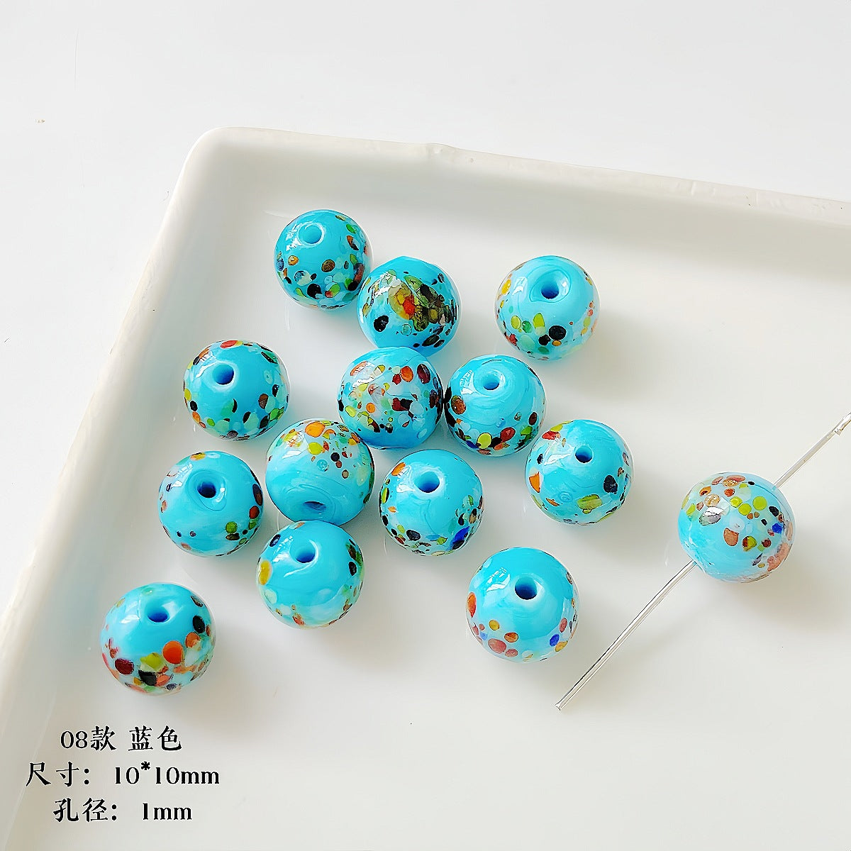 Lampwork Glass Beads Round 10mm Handmade Colorful Confetti 5pcs 10
