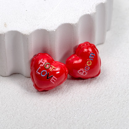 Balloon Heart Acrylic Beads 19mm Glossy Colorful Lettering 10pcs 4