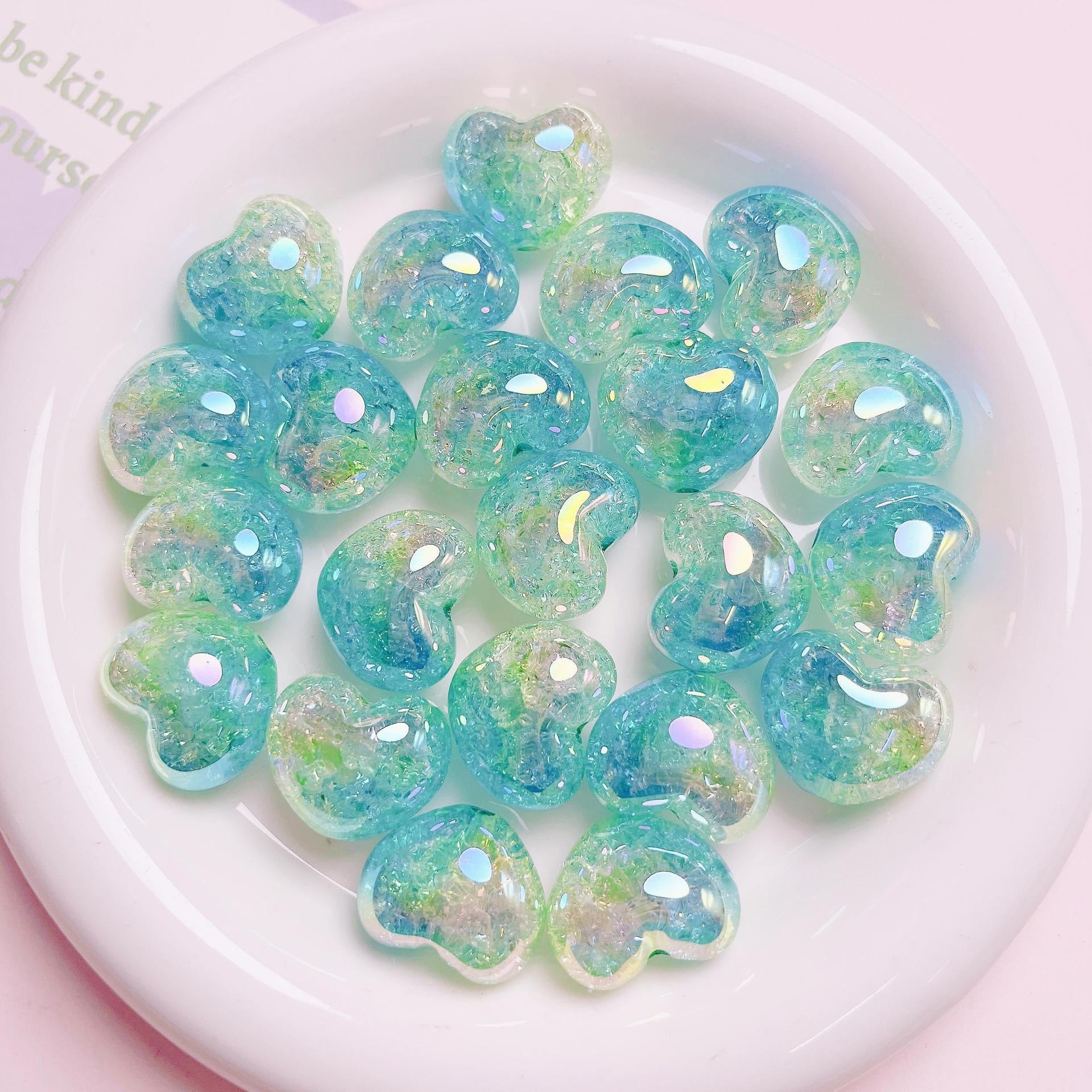 Puffy Crackle Heart Acrylic Beads 22mm Glossy Semi-Transparent 50pcs 4