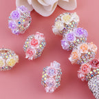 3D Rose Wrapped Rhinestone Beads 22mm Resin Floral Design 10pcs 2
