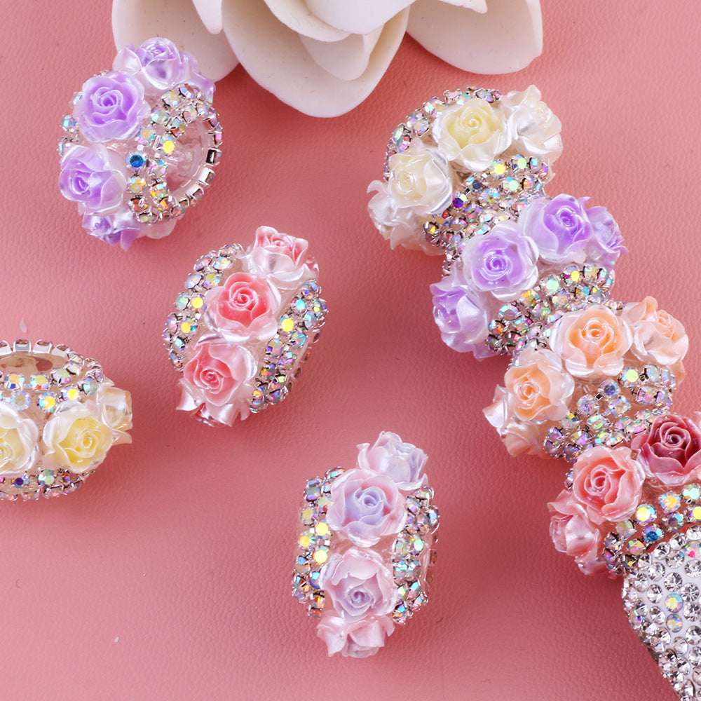 3D Rose Wrapped Rhinestone Beads 22mm Resin Floral Design 10pcs 2