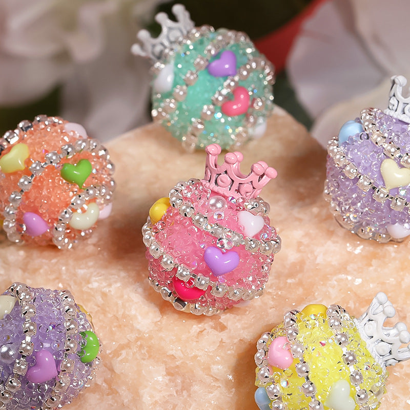 Crown Rhinestone Beads 19x24mm Colorful Heart Accents 5pcs 3