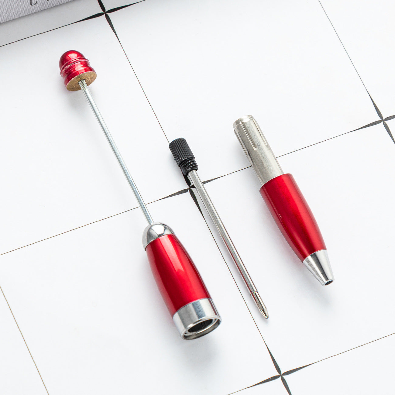 Beadable Pen Keychain Portable Metal Ballpoint Colorful Compact 4