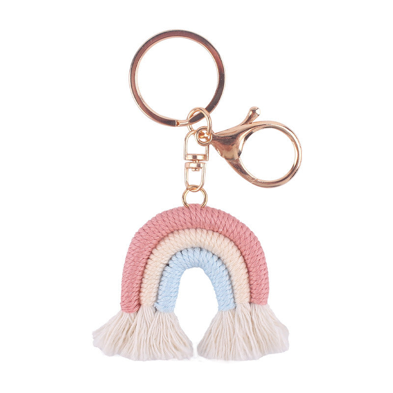Cotton Braided Tassel Crochet Rainbow Keychain Plush Material 5