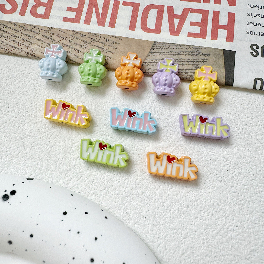 Crown and Wink Metal Beads 13mm Glossy Pastel Painted Alloy 10pcs