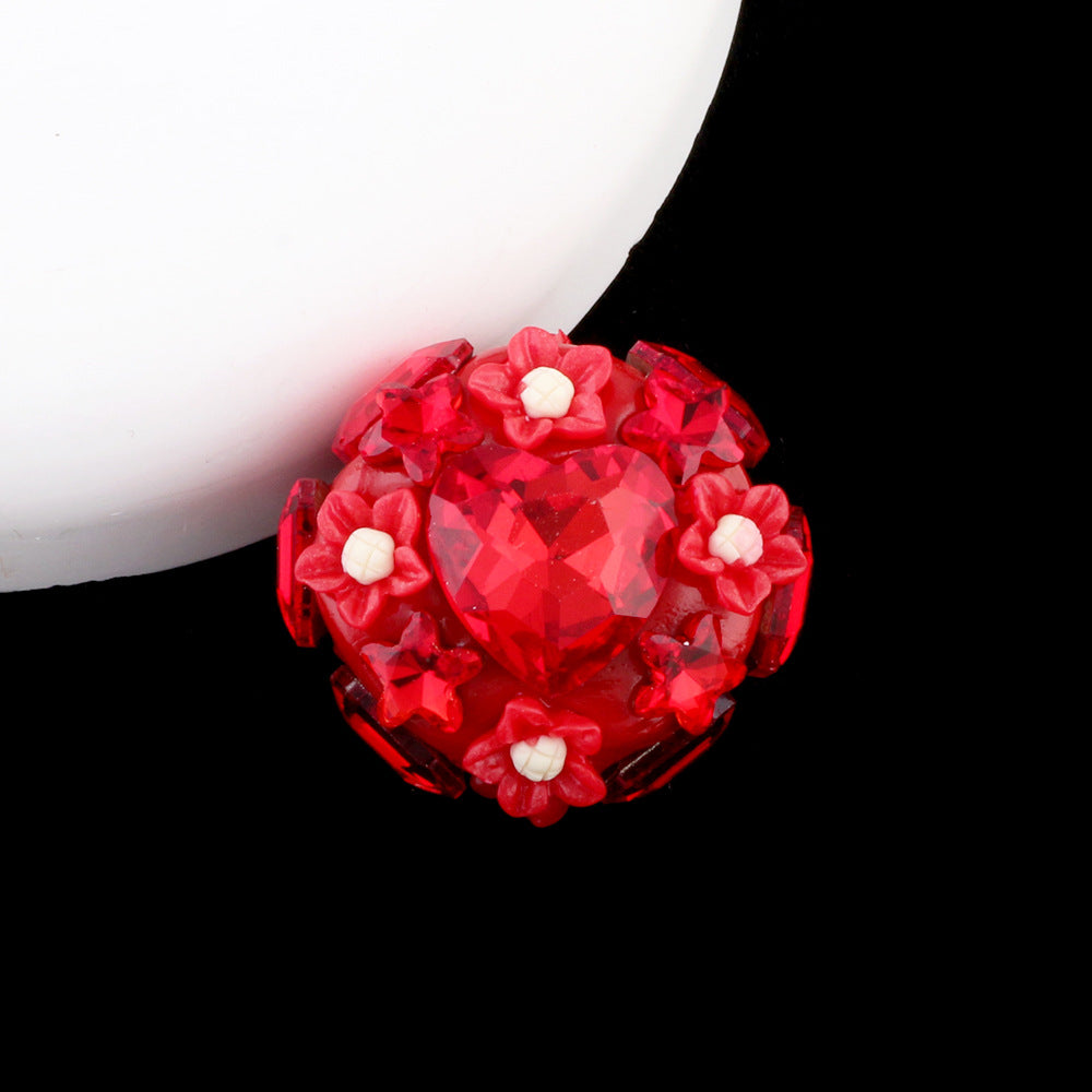 Polymer Clay Heart Rhinestone Beads 25mm Flat Shimmer 6pcs 14