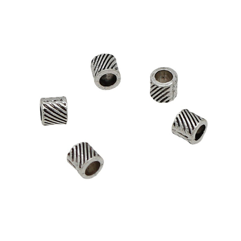 Tube Metal Beads 5mm Diagonal Patterned Tibetan Silver Tone Large Hole 100pcs 5