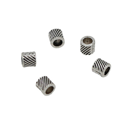 Tube Metal Beads 5mm Diagonal Patterned Tibetan Silver Tone Large Hole 100pcs 5