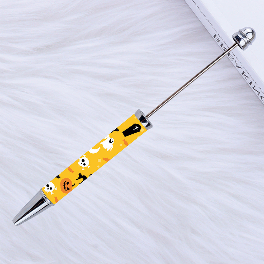Beadable Pen Plastic Halloween Printed Pumpkin Ghost Spider Bat 11