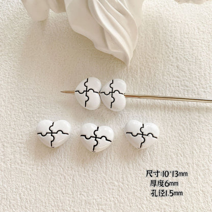 Baking Painted Black and White Metal Beads Quirky Shapes 10pcs 16