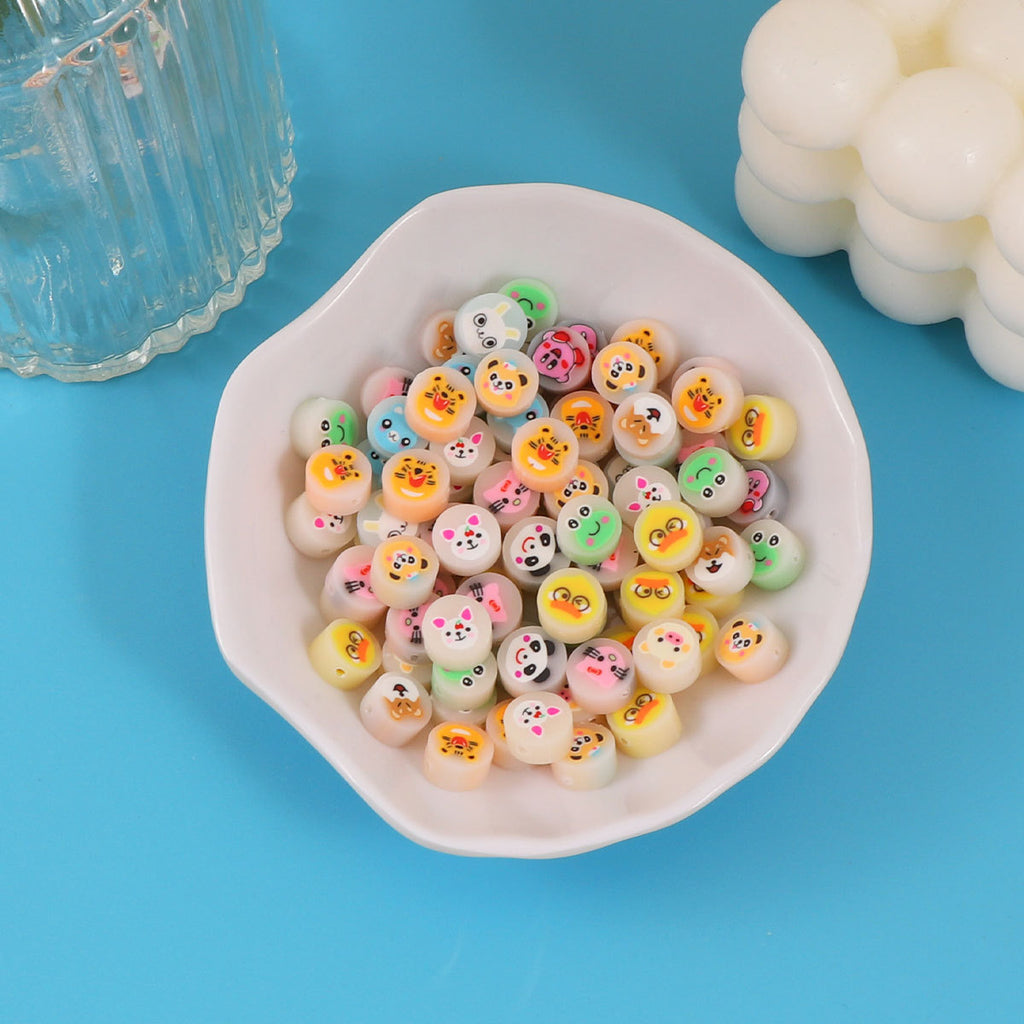 Frosted Animal Pattern Clay Beads 10mm Matte Pastel Mixed 100pcs 4