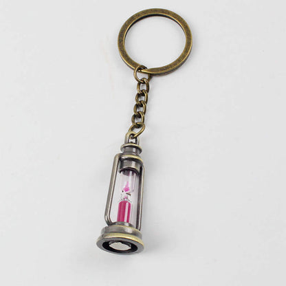 Vintage Metal Kerosene Lamp Hourglass Keychain with Colorful Sand 8