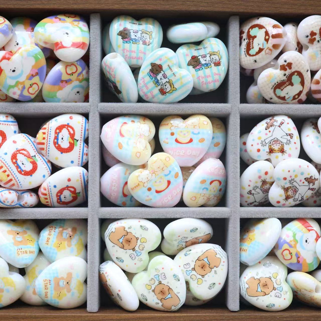Cheerful Animal Printed Heart Acrylic Beads 25mm 20pcs 4