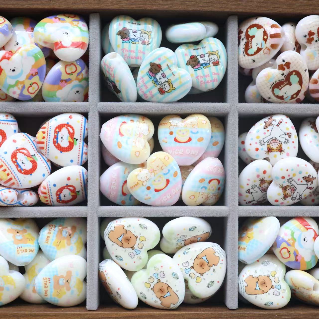 Cheerful Animal Printed Heart Acrylic Beads 25mm 20pcs 4