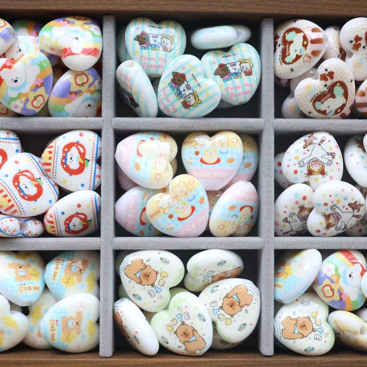 Cheerful Animal Printed Heart Acrylic Beads 25mm 20pcs 4