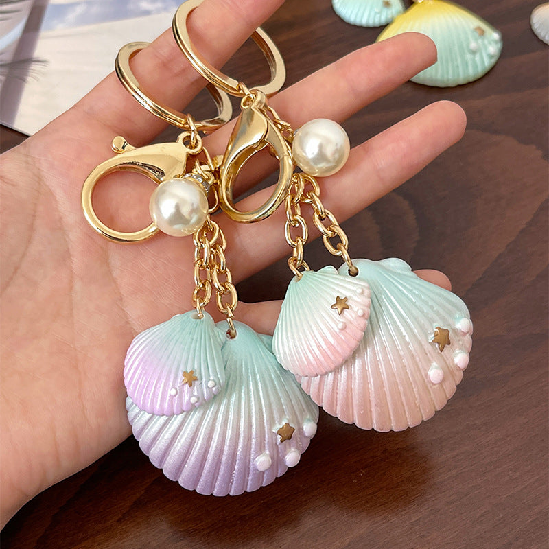 Gradient Shell Alloy Keychain with Pearl and Star Accents 2